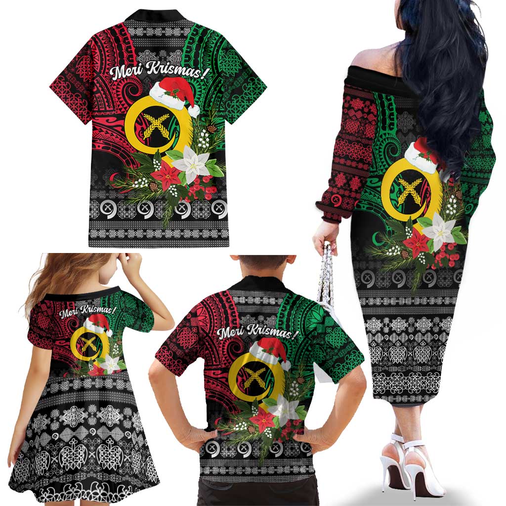 Vanuatu Pig's Tusk Meri Krismas! Family Matching Off The Shoulder Long Sleeve Dress and Hawaiian Shirt Vanuatuan Ancient Art Spirit LT9 - Polynesian Pride