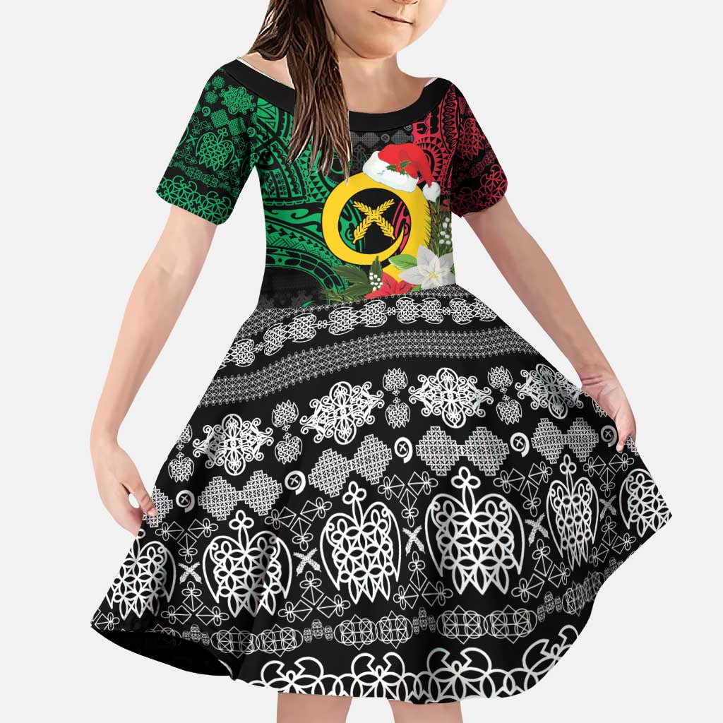 Vanuatu Pig's Tusk Meri Krismas! Family Matching Off Shoulder Maxi Dress and Hawaiian Shirt Vanuatuan Ancient Art Spirit LT9 Daughter's Dress Black - Polynesian Pride