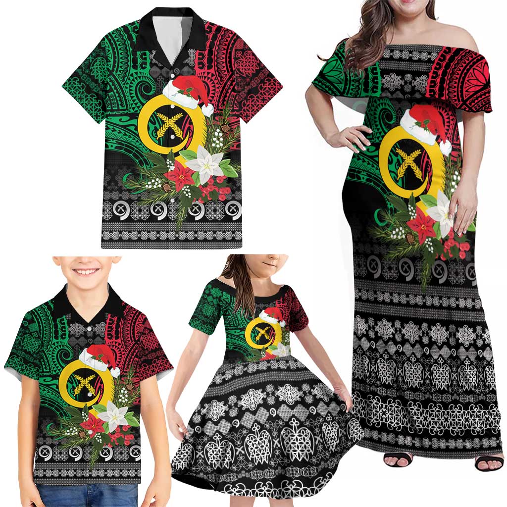 Vanuatu Pig's Tusk Meri Krismas! Family Matching Off Shoulder Maxi Dress and Hawaiian Shirt Vanuatuan Ancient Art Spirit - Polynesian Pride