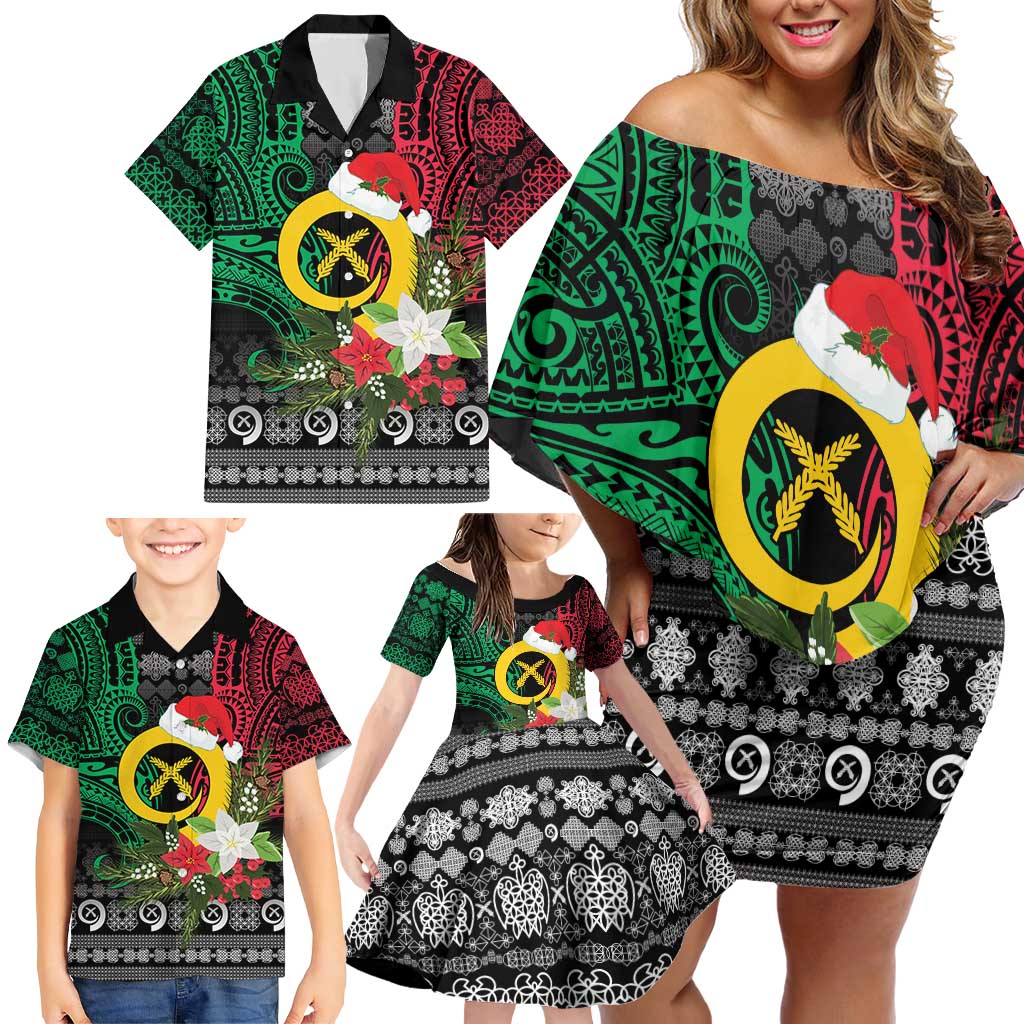 Vanuatu Pig's Tusk Meri Krismas! Family Matching Off Shoulder Short Dress and Hawaiian Shirt Vanuatuan Ancient Art Spirit LT9 - Polynesian Pride
