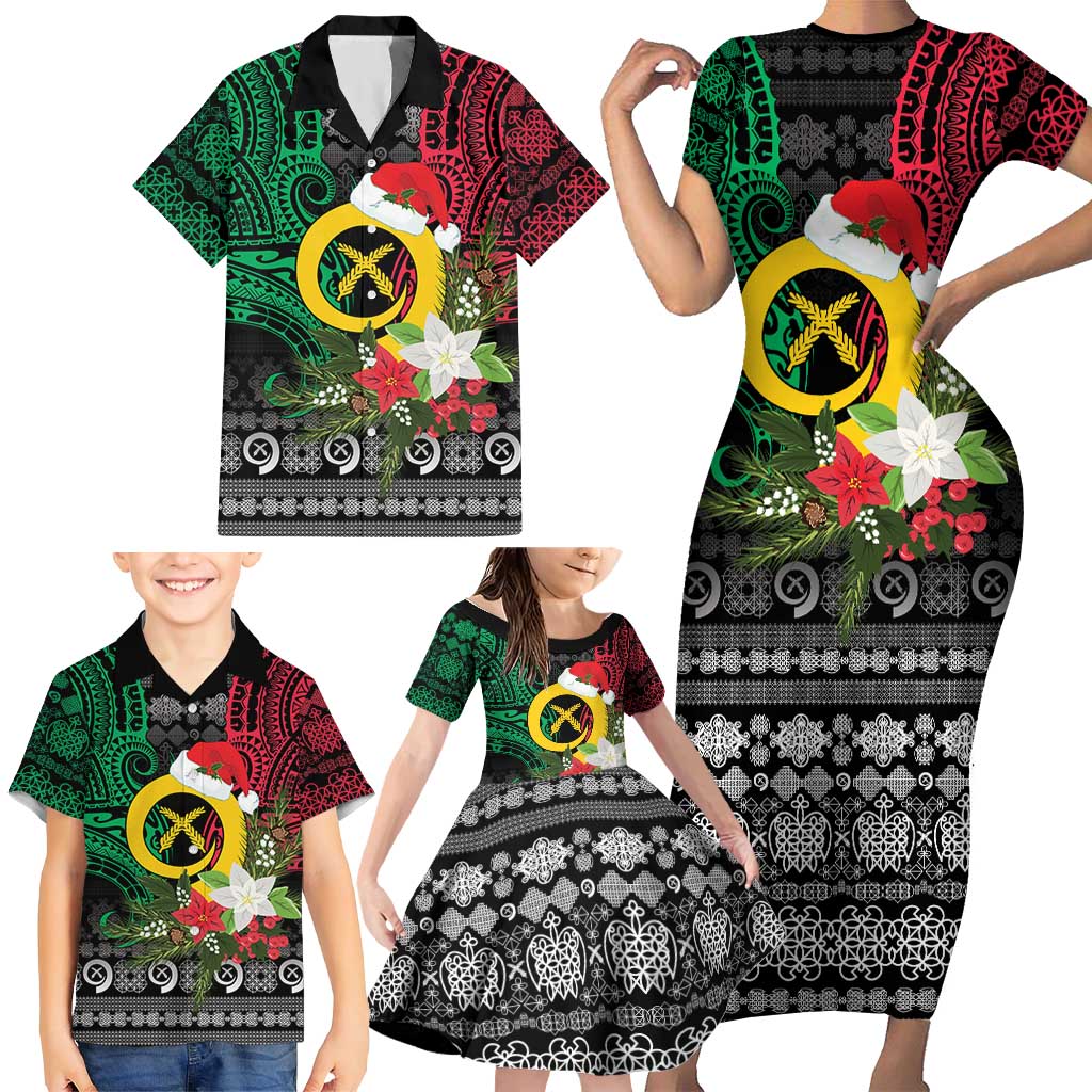 Vanuatu Pig's Tusk Meri Krismas! Family Matching Short Sleeve Bodycon Dress and Hawaiian Shirt Vanuatuan Ancient Art Spirit - Polynesian Pride
