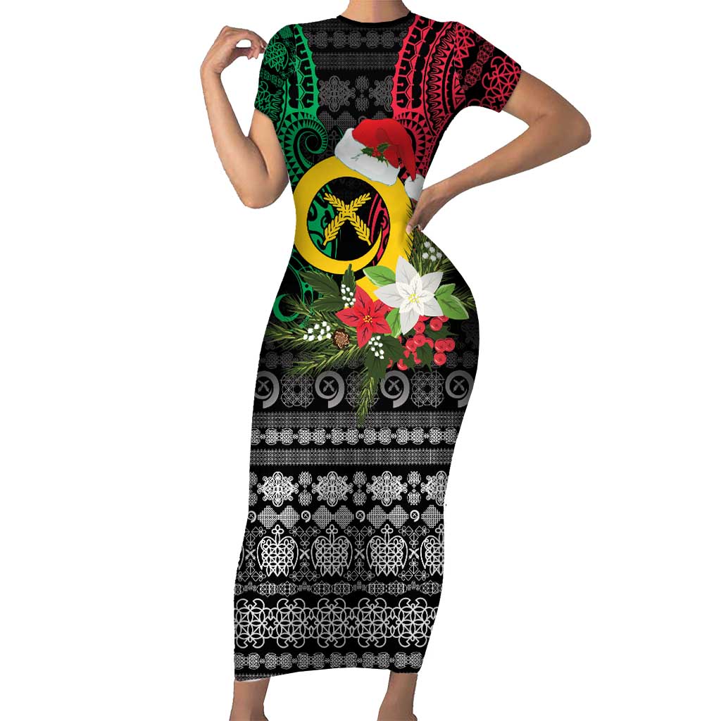 Vanuatu Pig's Tusk Meri Krismas! Family Matching Short Sleeve Bodycon Dress and Hawaiian Shirt Vanuatuan Ancient Art Spirit LT9 Mom's Dress Black - Polynesian Pride