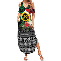 Vanuatu Pig's Tusk Meri Krismas! Family Matching Summer Maxi Dress and Hawaiian Shirt Vanuatuan Ancient Art Spirit LT9 Mom's Dress Black - Polynesian Pride