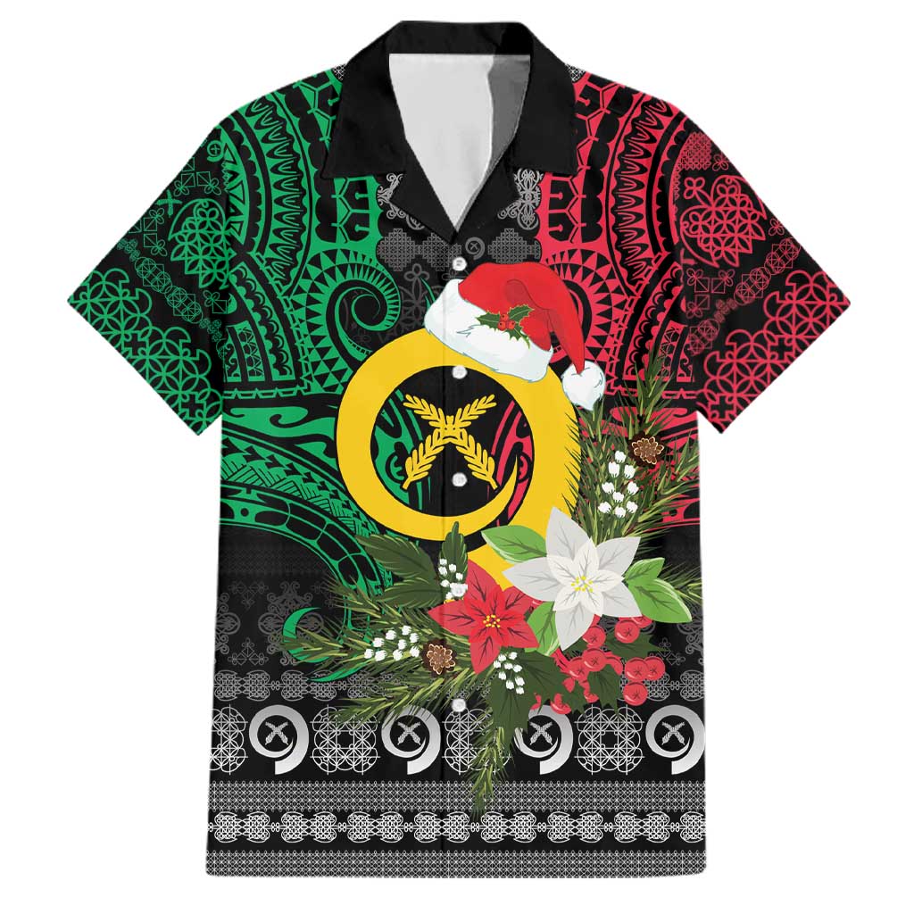 Vanuatu Pig's Tusk Meri Krismas! Family Matching Tank Maxi Dress and Hawaiian Shirt Vanuatuan Ancient Art Spirit LT9 Dad's Shirt - Short Sleeve Black - Polynesian Pride