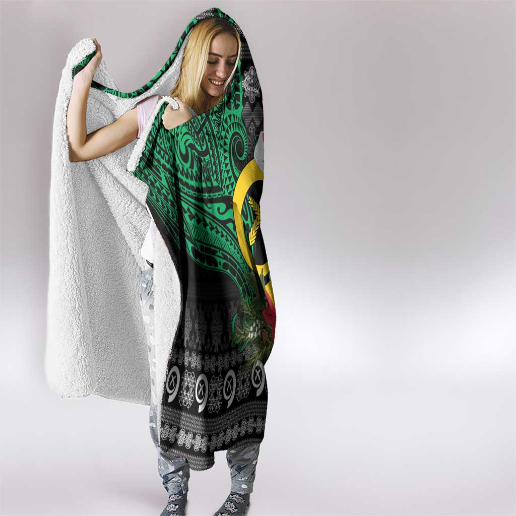 Vanuatu Pig's Tusk Meri Krismas! Hooded Blanket Vanuatuan Ancient Art Spirit - Polynesian Pride