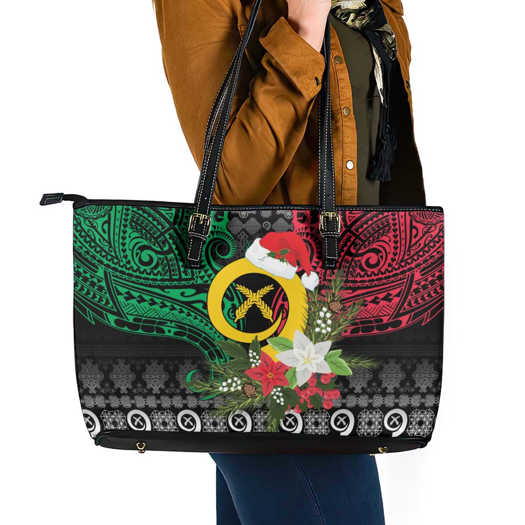 Vanuatu Pig's Tusk Meri Krismas! Leather Tote Bag Vanuatuan Ancient Art Spirit - Polynesian Pride