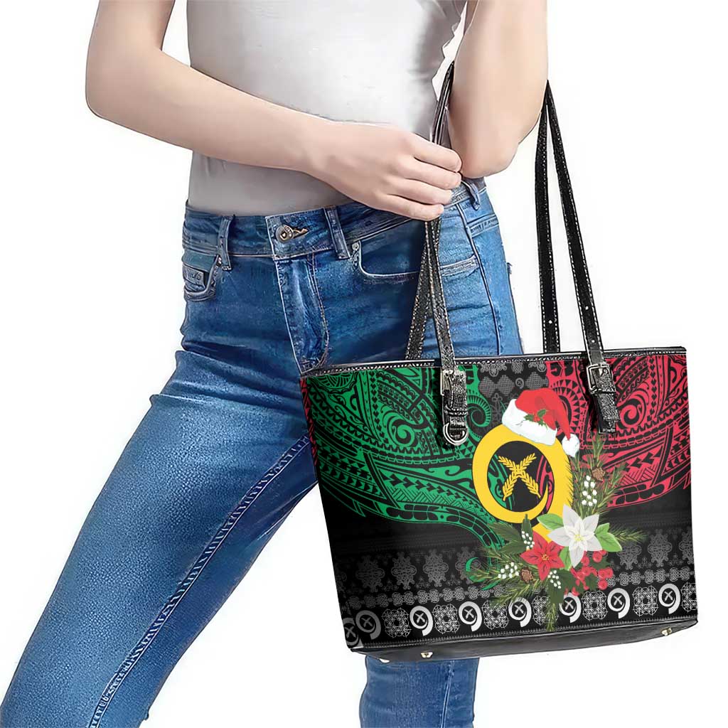 Vanuatu Pig's Tusk Meri Krismas! Leather Tote Bag Vanuatuan Ancient Art Spirit - Polynesian Pride