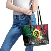 Vanuatu Pig's Tusk Meri Krismas! Leather Tote Bag Vanuatuan Ancient Art Spirit - Polynesian Pride