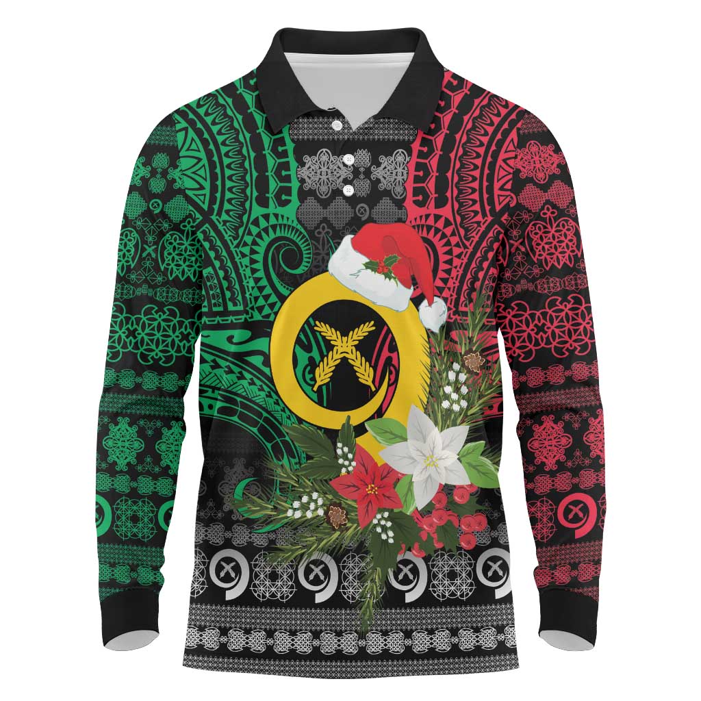 Vanuatu Pig's Tusk Meri Krismas! Long Sleeve Polo Shirt Vanuatuan Ancient Art Spirit - Polynesian Pride