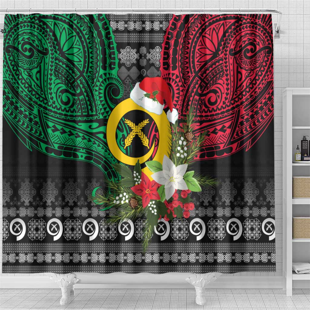 Vanuatu Pig's Tusk Meri Krismas! Shower Curtain Vanuatuan Ancient Art Spirit - Polynesian Pride
