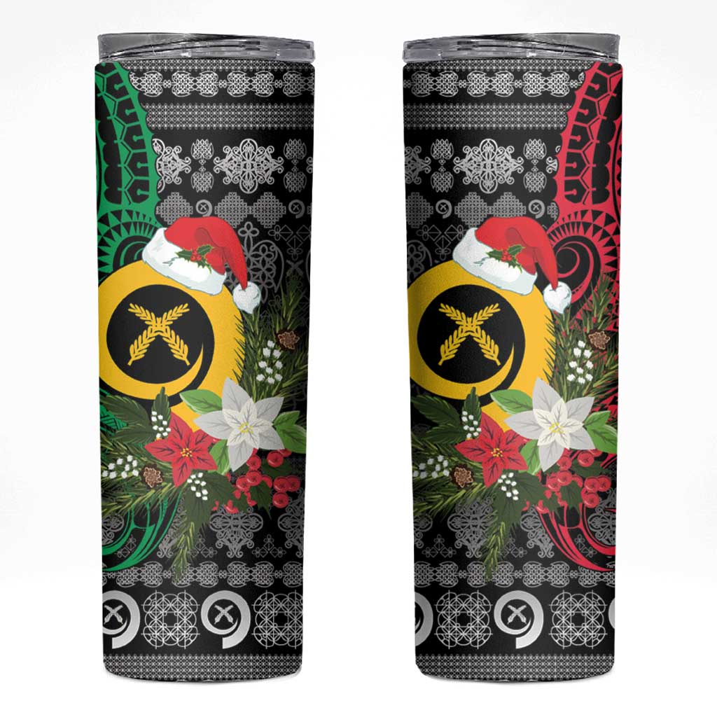 Vanuatu Pig's Tusk Meri Krismas! Skinny Tumbler Vanuatuan Ancient Art Spirit LT9 Black - Polynesian Pride