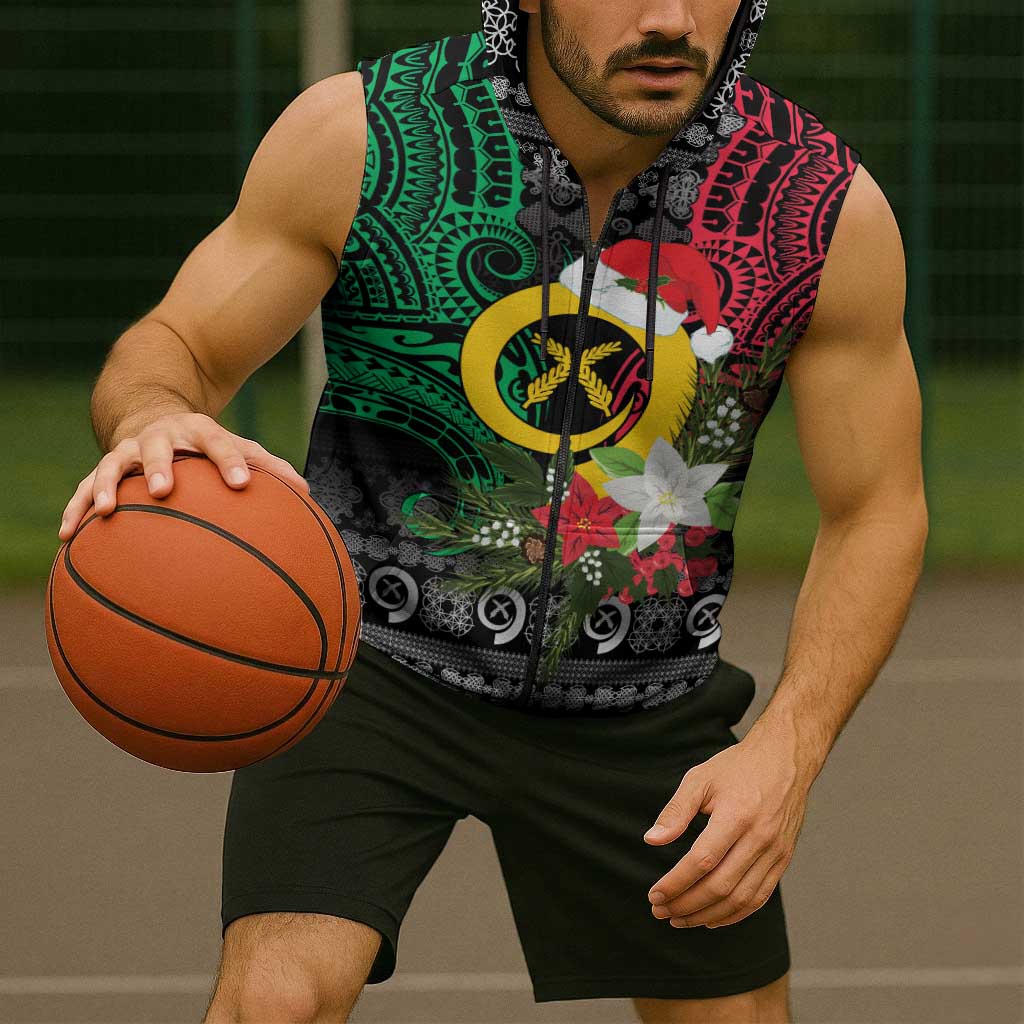 Vanuatu Pig's Tusk Meri Krismas! Sleeveless Zip Hoodie Vanuatuan Ancient Art Spirit - Polynesian Pride