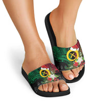 Vanuatu Pig's Tusk Meri Krismas! Slide Sandals Vanuatuan Ancient Art Spirit - Polynesian Pride