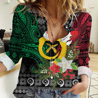 Vanuatu Pig's Tusk Meri Krismas! Women Casual Shirt Vanuatuan Ancient Art Spirit LT9 Female Black - Polynesian Pride
