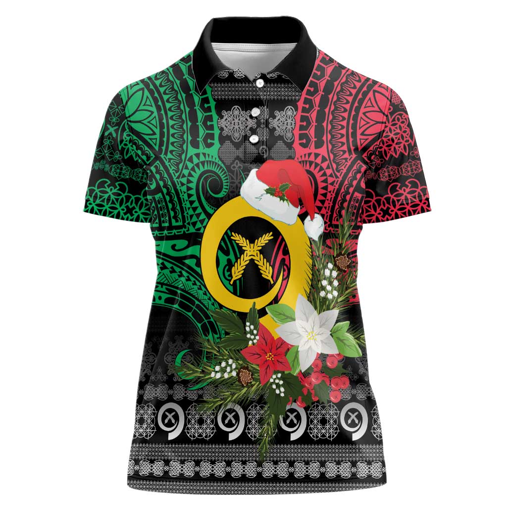 Vanuatu Pig's Tusk Meri Krismas! Women Polo Shirt Vanuatuan Ancient Art Spirit LT9 Female Black - Polynesian Pride