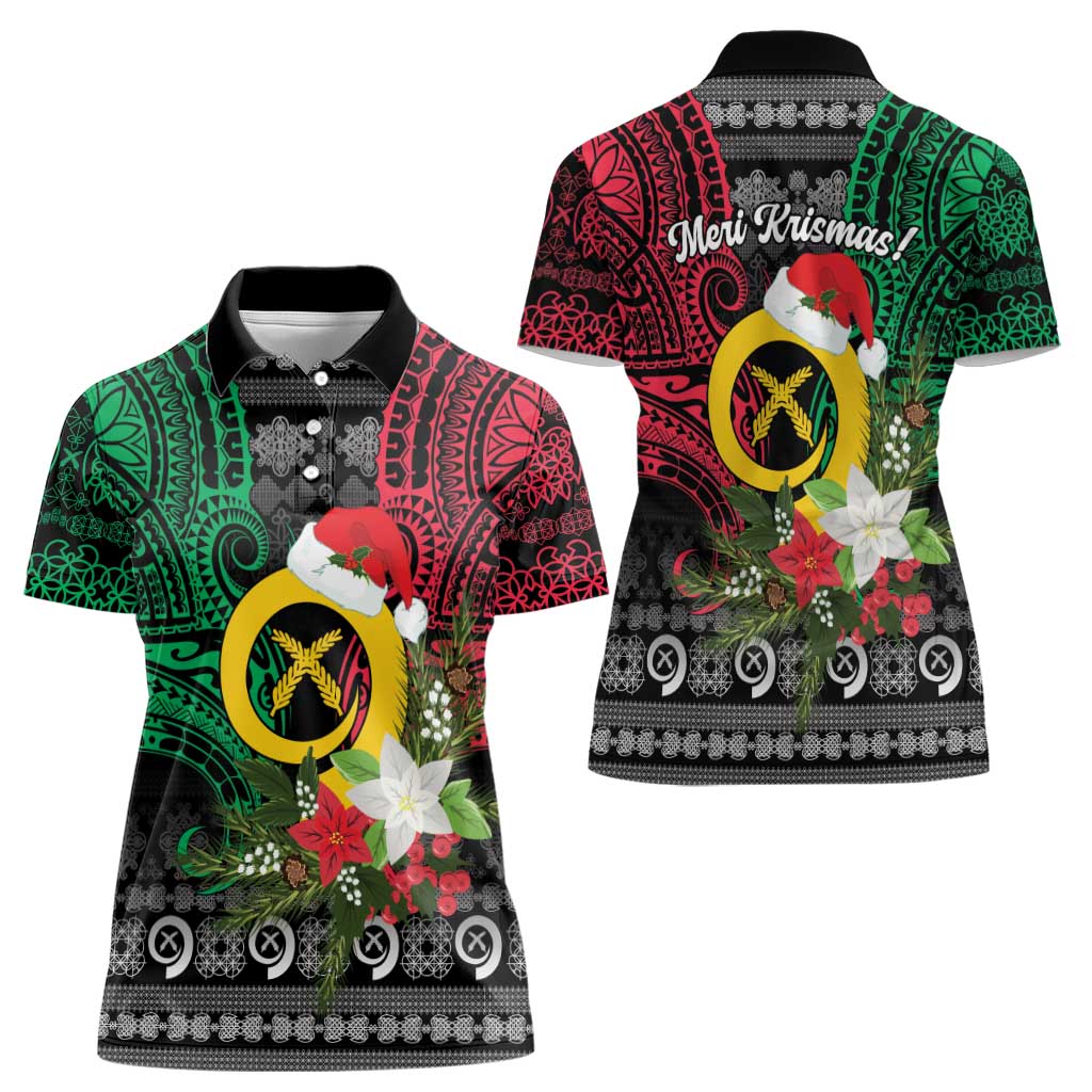 Vanuatu Pig's Tusk Meri Krismas! Women Polo Shirt Vanuatuan Ancient Art Spirit LT9 - Polynesian Pride