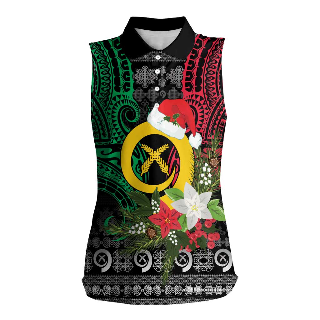 Vanuatu Pig's Tusk Meri Krismas! Women Sleeveless Polo Shirt Vanuatuan Ancient Art Spirit LT9 Female Black - Polynesian Pride