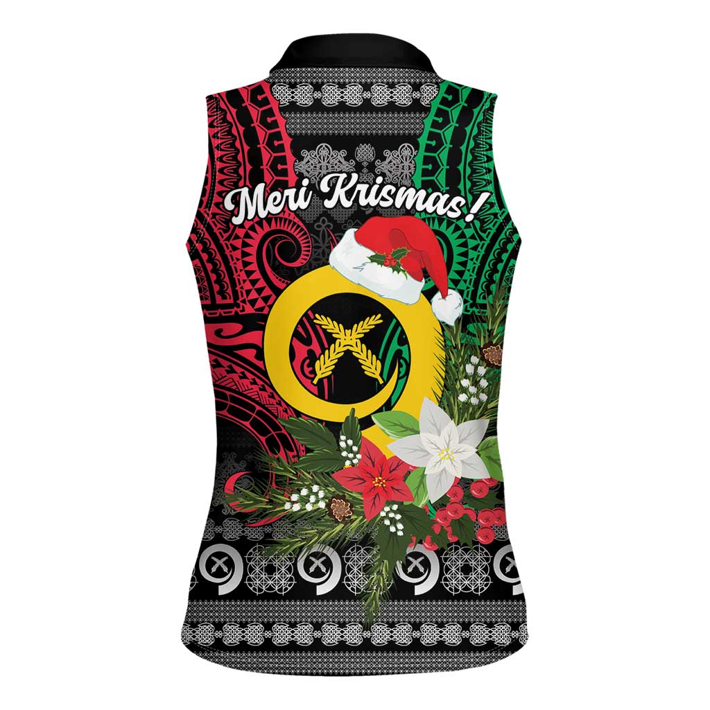 Vanuatu Pig's Tusk Meri Krismas! Women Sleeveless Polo Shirt Vanuatuan Ancient Art Spirit LT9 - Polynesian Pride
