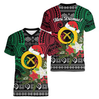 Vanuatu Pig's Tusk Meri Krismas! Women V-Neck T-Shirt Vanuatuan Ancient Art Spirit LT9 - Polynesian Pride