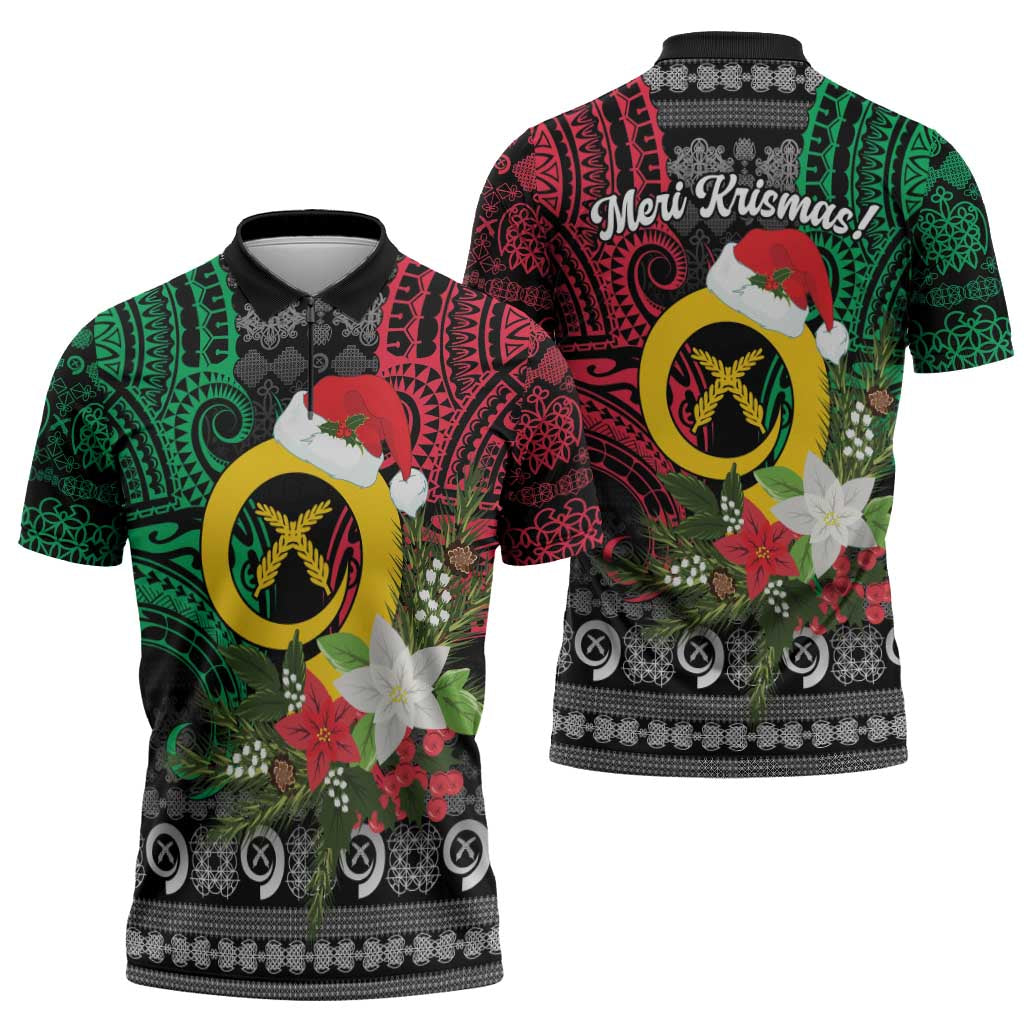 Vanuatu Pig's Tusk Meri Krismas! Zipper Polo Shirt Vanuatuan Ancient Art Spirit - Polynesian Pride