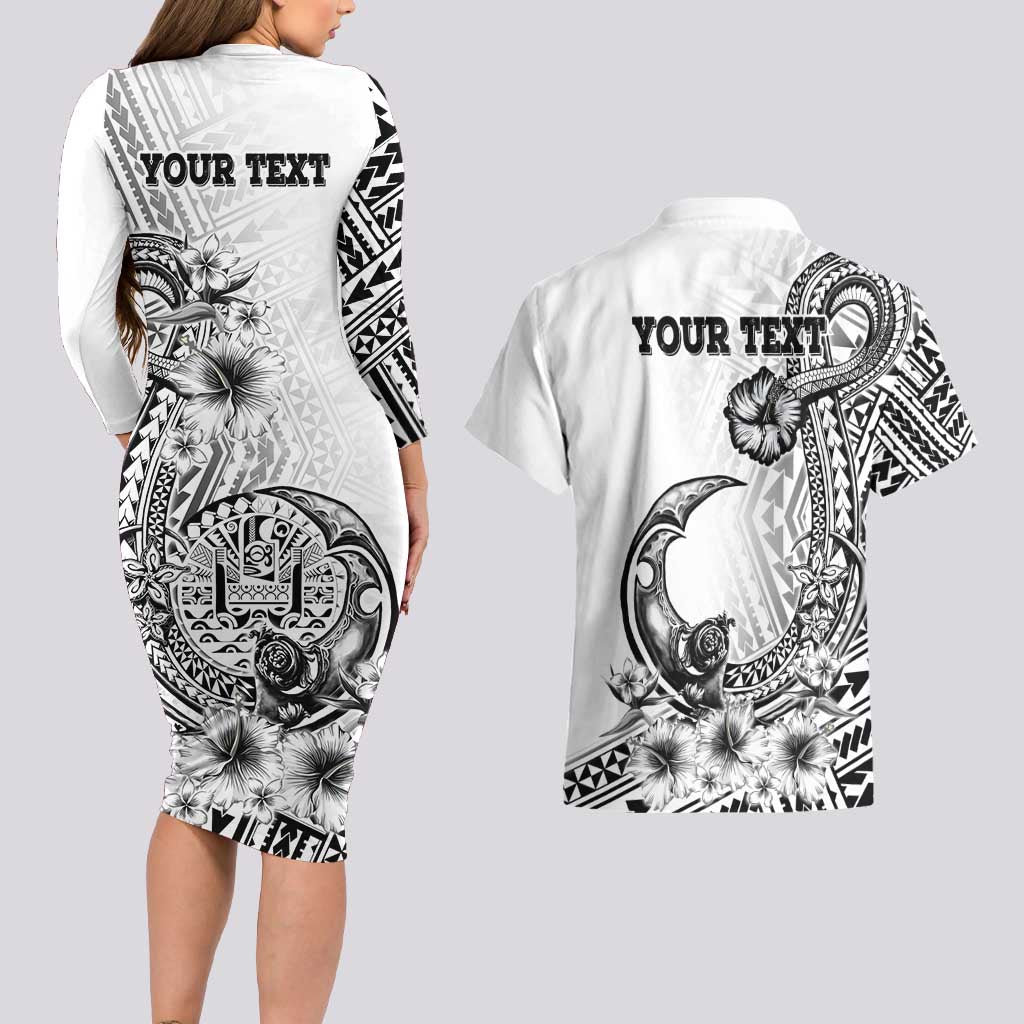 Ia Orana Tahiti Personalised Couples Matching Long Sleeve Bodycon Dress and Hawaiian Shirt French Polynesia Hook Tattoo Special White Color LT9