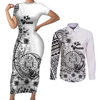 Ia Orana Tahiti Personalised Couples Matching Short Sleeve Bodycon Dress and Long Sleeve Button Shirt French Polynesia Hook Tattoo Special White Color LT9