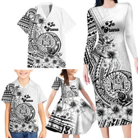 Ia Orana Tahiti Personalised Family Matching Long Sleeve Bodycon Dress and Hawaiian Shirt French Polynesia Hook Tattoo Special White Color LT9 - Polynesian Pride