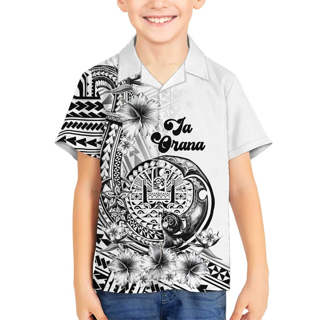 Ia Orana Tahiti Personalised Family Matching Long Sleeve Bodycon Dress and Hawaiian Shirt French Polynesia Hook Tattoo Special White Color LT9 Son's Shirt White - Polynesian Pride