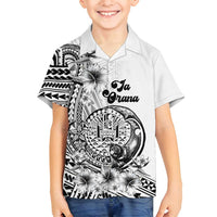 Ia Orana Tahiti Personalised Family Matching Long Sleeve Bodycon Dress and Hawaiian Shirt French Polynesia Hook Tattoo Special White Color LT9 Son's Shirt White - Polynesian Pride