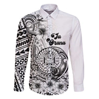 Ia Orana Tahiti Personalised Family Matching Off Shoulder Long Sleeve Dress and Hawaiian Shirt French Polynesia Hook Tattoo Special White Color LT9 Dad's Shirt - Long Sleeve White - Polynesian Pride