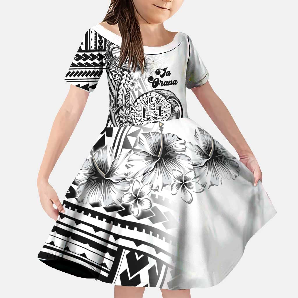 Ia Orana Tahiti Personalised Family Matching Short Sleeve Bodycon Dress and Hawaiian Shirt French Polynesia Hook Tattoo Special White Color LT9 Daughter's Dress White - Polynesian Pride