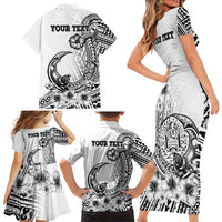 Ia Orana Tahiti Personalised Family Matching Short Sleeve Bodycon Dress and Hawaiian Shirt French Polynesia Hook Tattoo Special White Color LT9 - Polynesian Pride
