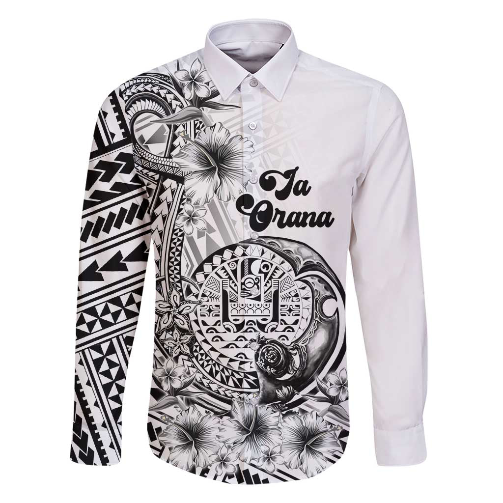 Ia Orana Tahiti Personalised Family Matching Tank Maxi Dress and Hawaiian Shirt French Polynesia Hook Tattoo Special White Color LT9 Dad's Shirt - Long Sleeve White - Polynesian Pride