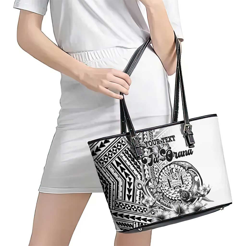 Ia Orana Tahiti Personalised Leather Tote Bag French Polynesia Hook Tattoo Special White Color LT9