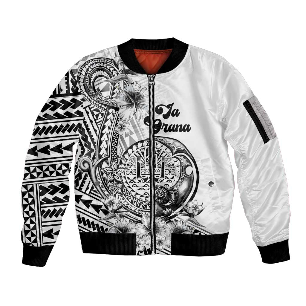 Ia Orana Tahiti Personalised Sleeve Zip Bomber Jacket French Polynesia Hook Tattoo Special White Color LT9