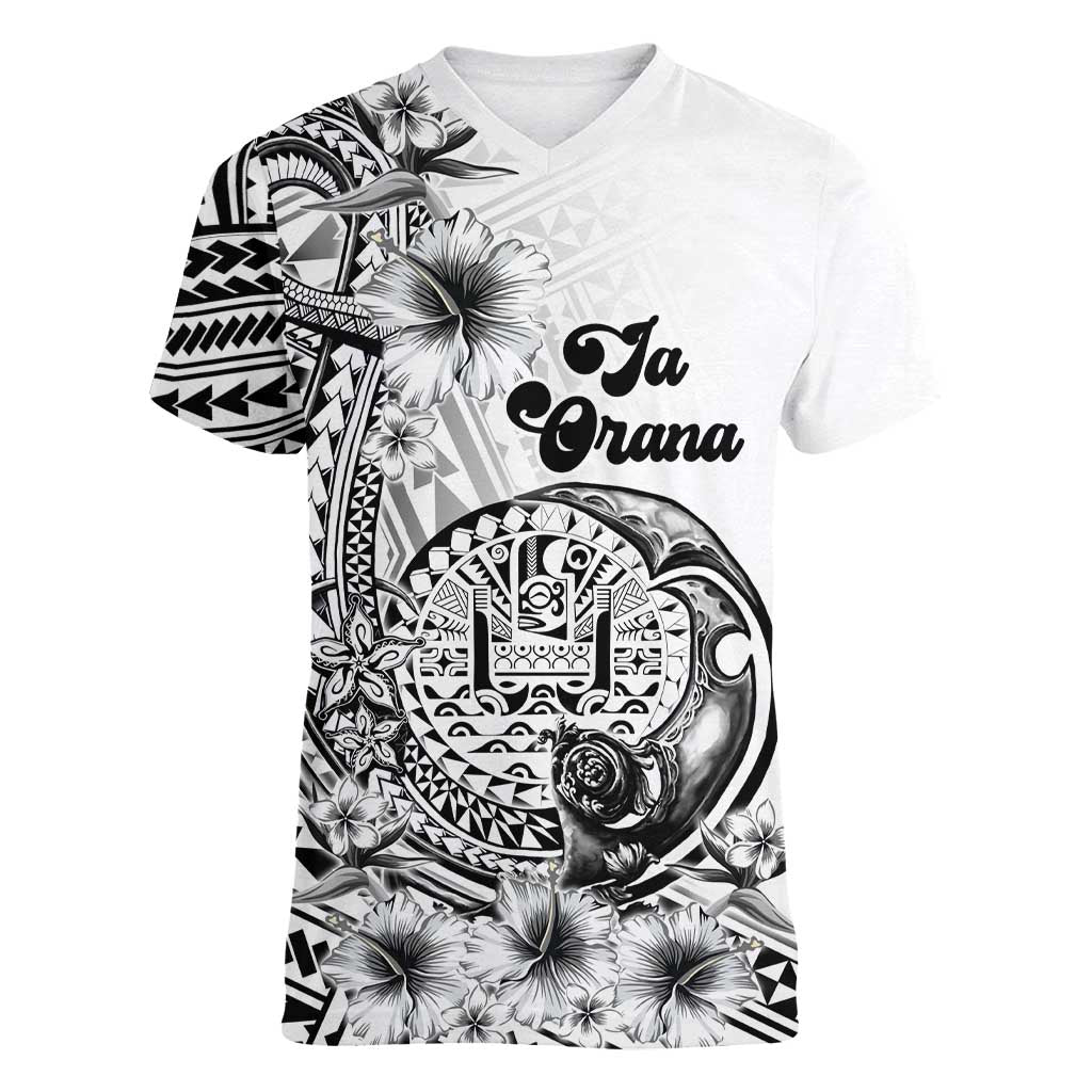 Ia Orana Tahiti Personalised Women V Neck T Shirt French Polynesia Hook Tattoo Special White Color LT9