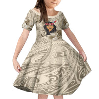 Personalized New Zealand Women's Day Family Matching Summer Maxi Dress and Hawaiian Shirt Maori Girl Feathers of Hope - Beige LT9 Daughter's Dress Beige - Polynesian Pride