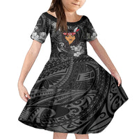 New Zealand Custom Women's Day Family Matching Tank Maxi Dress and Hawaiian Shirt Maori Girl Feathers of Hope - Black LT9 Daughter's Dress Black - Polynesian Pride
