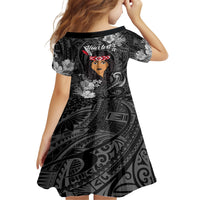 New Zealand Custom Women's Day Kid Short Sleeve Dress Maori Girl Feathers of Hope - Black LT9 - Polynesian Pride