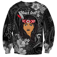 New Zealand Custom Women's Day Sweatshirt Maori Girl Feathers of Hope - Black LT9 - Polynesian Pride