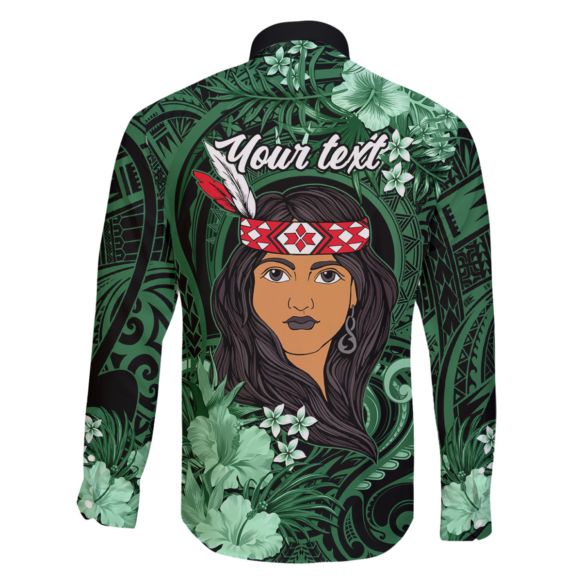 New Zealand Custom Women's Day Family Matching Summer Maxi Dress and Hawaiian Shirt Maori Girl Feathers of Hope - Green LT9 - Polynesian Pride