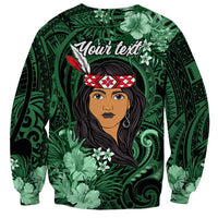 New Zealand Custom Women's Day Sweatshirt Maori Girl Feathers of Hope - Green LT9 - Polynesian Pride