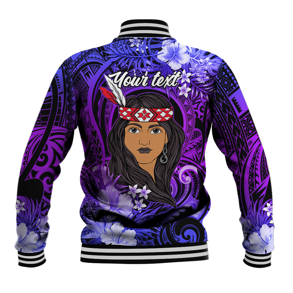 New Zealand Custom Women's Day Baseball Jacket Maori Girl Feathers of Hope - Purple LT9 - Polynesian Pride