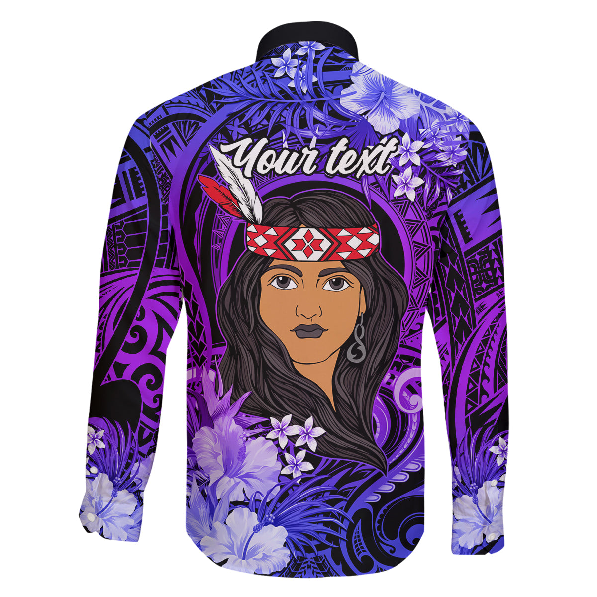 New Zealand Custom Women's Day Family Matching Long Sleeve Bodycon Dress and Hawaiian Shirt Maori Girl Feathers of Hope - Purple LT9 - Polynesian Pride