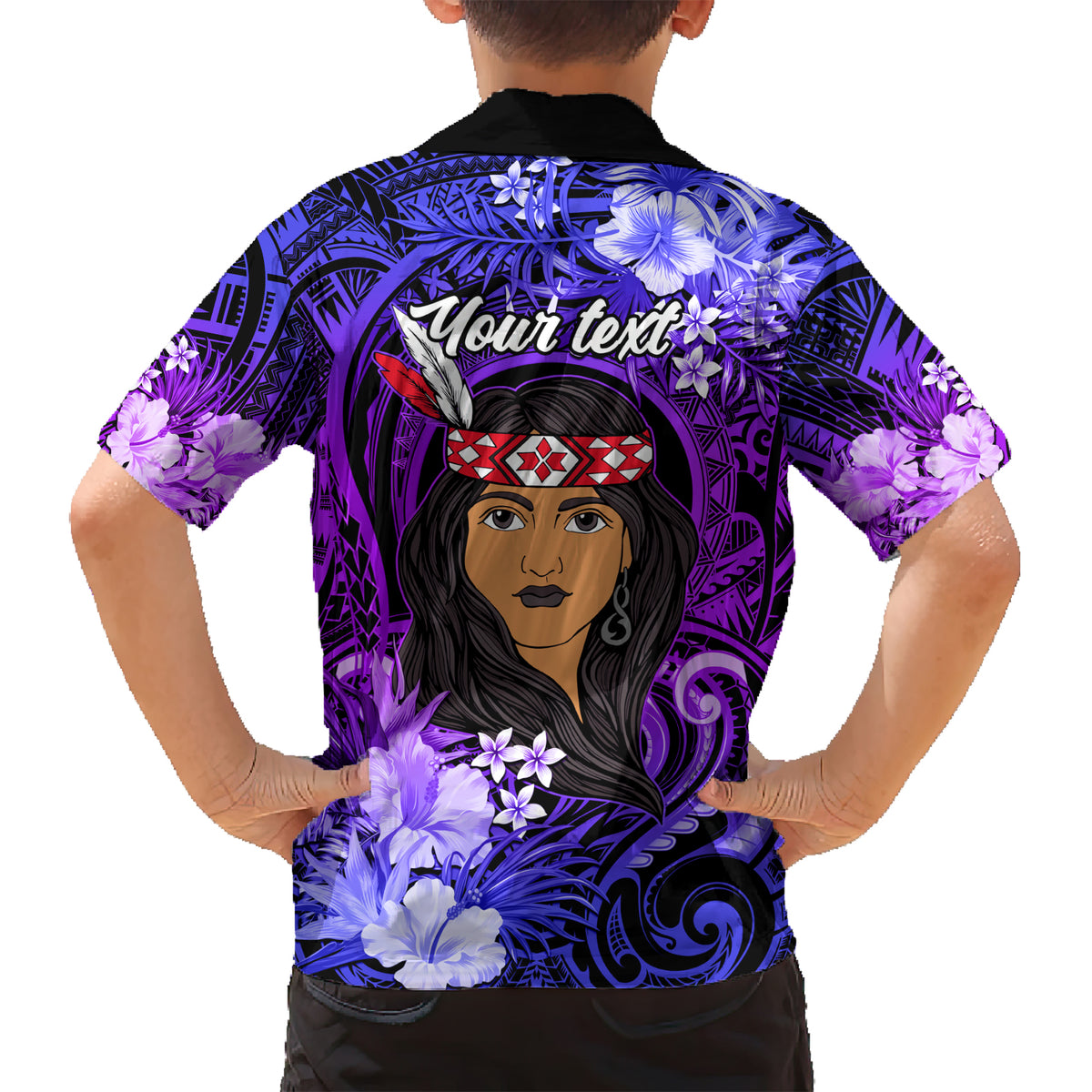 New Zealand Custom Women's Day Family Matching Short Sleeve Bodycon Dress and Hawaiian Shirt Maori Girl Feathers of Hope - Purple LT9 - Polynesian Pride