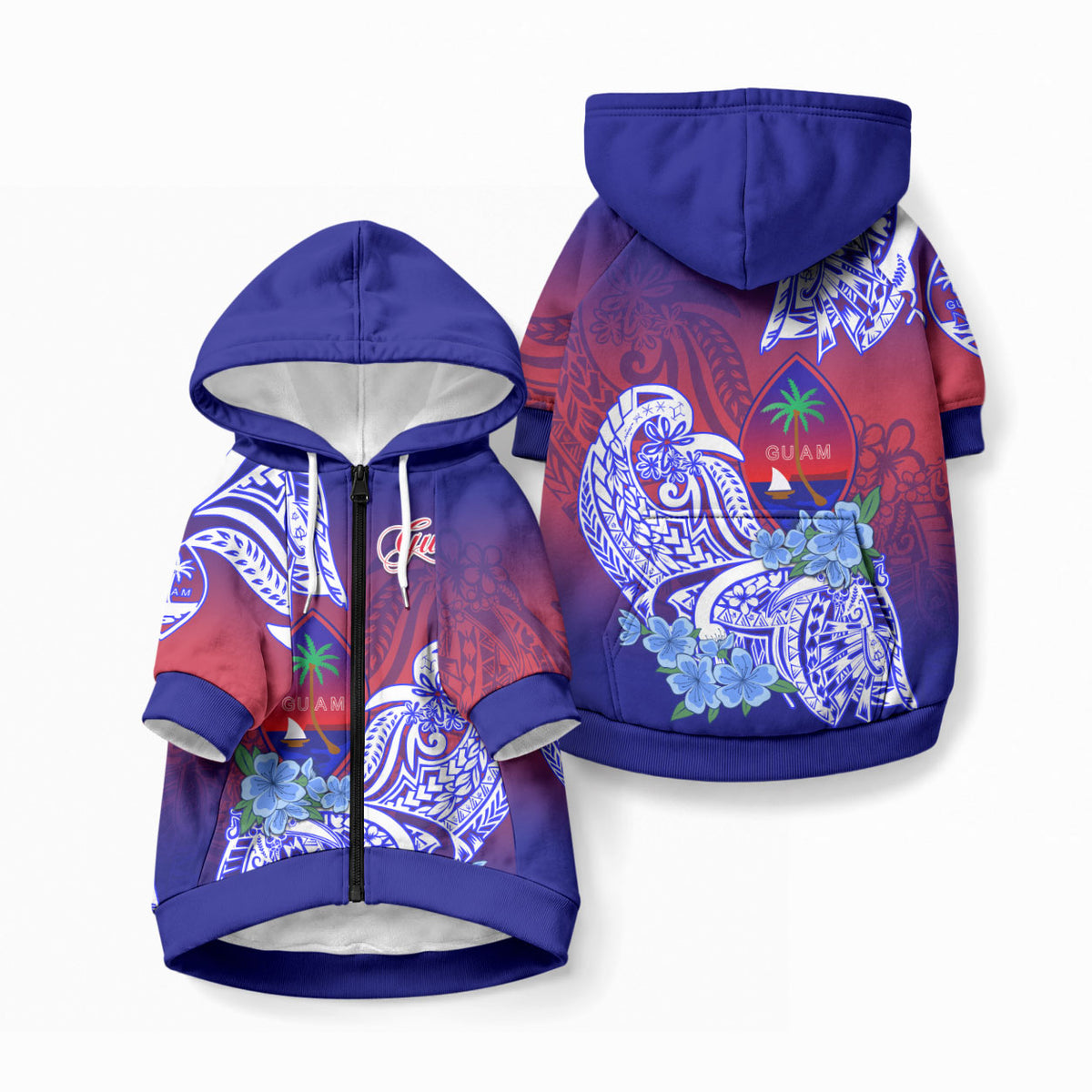 Guam Pet Hoodie Polynesian Floral Tribal LT9 Zip-up Gradient - Polynesian Pride