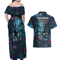New Zealand Matariki Pohutukawa Couples Matching Off Shoulder Maxi Dress and Hawaiian Shirt Te Mauri te Ora LT9 - Polynesian Pride