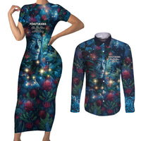 New Zealand Matariki Pohutukawa Couples Matching Short Sleeve Bodycon Dress and Long Sleeve Button Shirt Te Mauri te Ora LT9 Art - Polynesian Pride