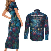 New Zealand Matariki Pohutukawa Couples Matching Short Sleeve Bodycon Dress and Long Sleeve Button Shirt Te Mauri te Ora LT9 - Polynesian Pride