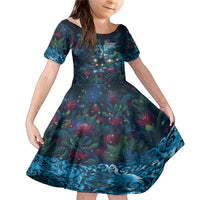 New Zealand Matariki Pohutukawa Family Matching Mermaid Dress and Hawaiian Shirt Te Mauri te Ora LT9 Daughter's Dress Art - Polynesian Pride
